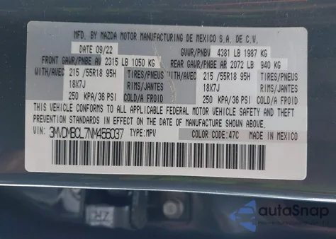 2022 Mazda Cx-30 Carbon Edition from USA, damaged, VIN 3MVDMBCL7NM456037